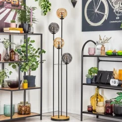 hofstein Gastor Lampadaire 30 cm Bois foncé, Noir, 4 lumières