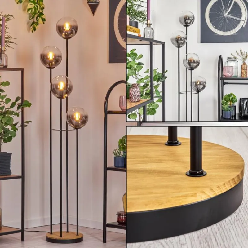 Suspension Verre Fumé-hofstein Gastor Lampadaire 30 cm Bois foncé, Noir, 4 lumières