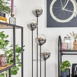 Suspension Verre Fumé-hofstein Gastor Lampadaire 30 cm Bois foncé, Noir, 4 lumières