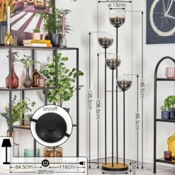 Suspension Verre Fumé-hofstein Gastor Lampadaire 30 cm Bois foncé, Noir, 4 lumières