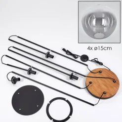 Suspension Verre Fumé-hofstein Gastor Lampadaire 30 cm Bois foncé, Noir, 4 lumières