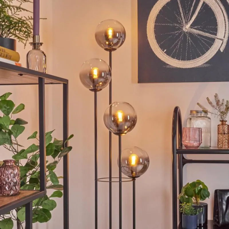 Suspension Verre Fumé-hofstein Gastor Lampadaire 30 cm Bois foncé, Noir, 4 lumières