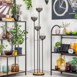 Suspension Verre Fumé-hofstein Gastor Lampadaire 30 cm Bois foncé, Noir, 4 lumières