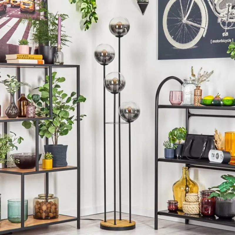 Suspension Verre Fumé-hofstein Gastor Lampadaire 30 cm Bois foncé, Noir, 4 lumières