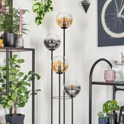 hofstein Gastor Lampadaire 30 cm Bois foncé, Noir, 4 lumières