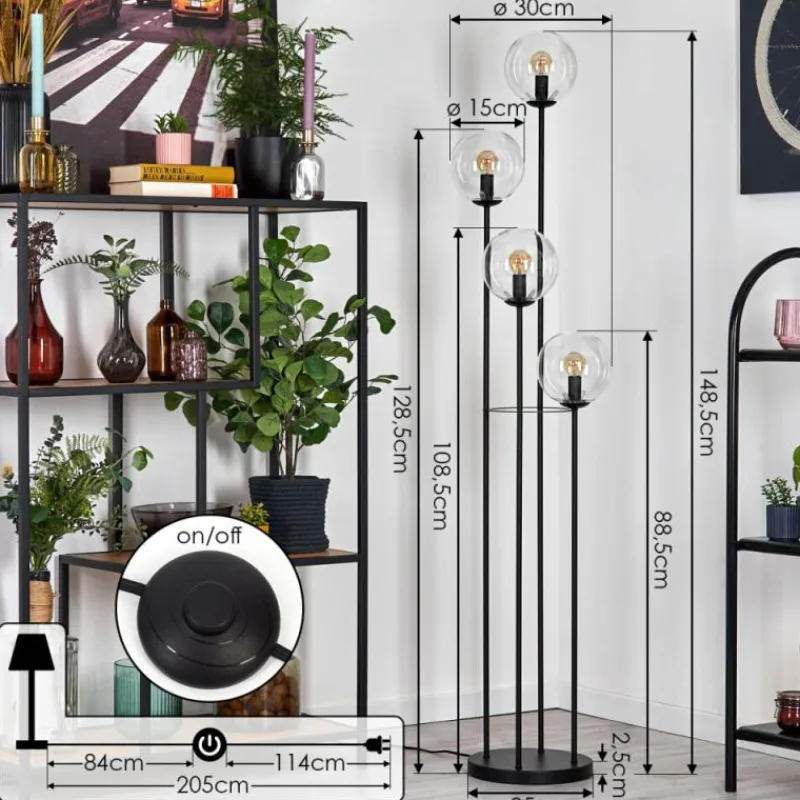 hofstein Gastor Lampadaire 30 cm Clair, 4 lumières