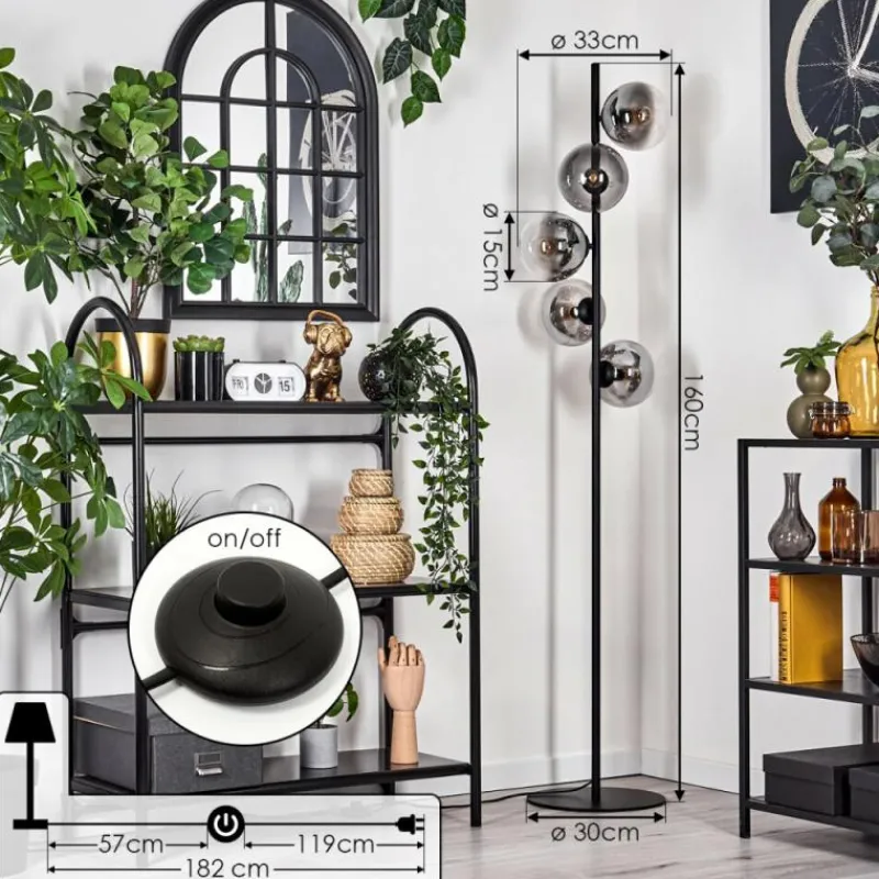 hofstein Gastor Lampadaire 33 cm Noir, 5 lumières