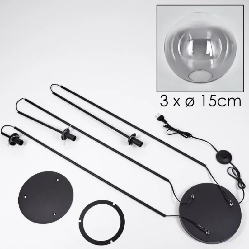 hofstein Gastor Lampadaire 30 cm Noir, 3 lumières