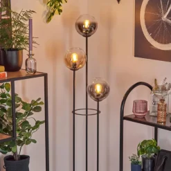 Suspension Verre Fumé-hofstein Gastor Lampadaire 30 cm Noir, 3 lumières