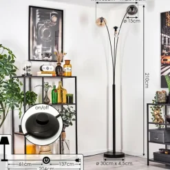 hofstein Gastor Lampadaire Ambre, Clair, Fumé, 3 lumières