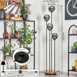 hofstein Gastor Lampadaire Bois foncé, Noir, 4 lumières