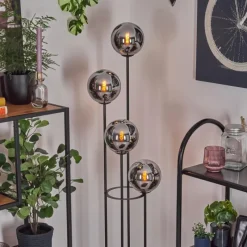 hofstein Gastor Lampadaire Bois foncé, Noir, 4 lumières