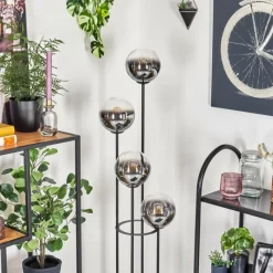 hofstein Gastor Lampadaire Bois foncé, Noir, 4 lumières