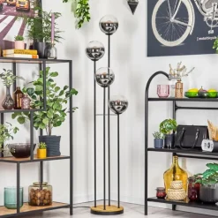 hofstein Gastor Lampadaire Bois foncé, Noir, 4 lumières