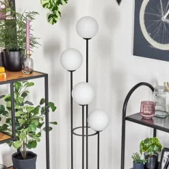 hofstein Gastor Lampadaire Bois foncé, Noir, 4 lumières