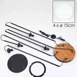 hofstein Gastor Lampadaire Bois foncé, Noir, 4 lumières