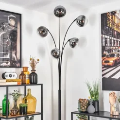 hofstein Gastor Lampadaire Chrome, Clair, Fumé, 5 lumières