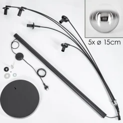 hofstein Gastor Lampadaire Chrome, Clair, Fumé, 5 lumières