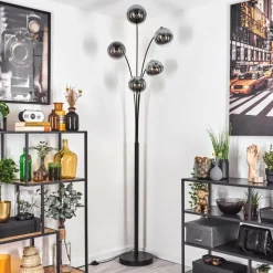 hofstein Gastor Lampadaire Chrome, Clair, Fumé, 5 lumières