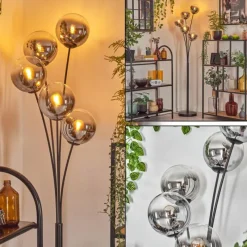 hofstein Gastor Lampadaire Chrome, Clair, Fumé, 5 lumières