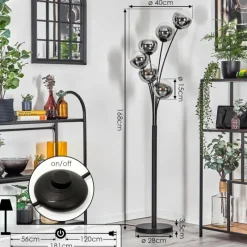 hofstein Gastor Lampadaire Chrome, Clair, Fumé, 6 lumières