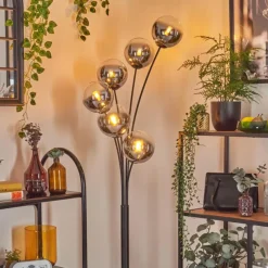 hofstein Gastor Lampadaire Chrome, Clair, Fumé, 6 lumières