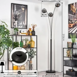 hofstein Gastor Lampadaire Noir, 3 lumières