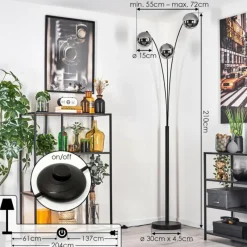 hofstein Gastor Lampadaire Noir, 3 lumières