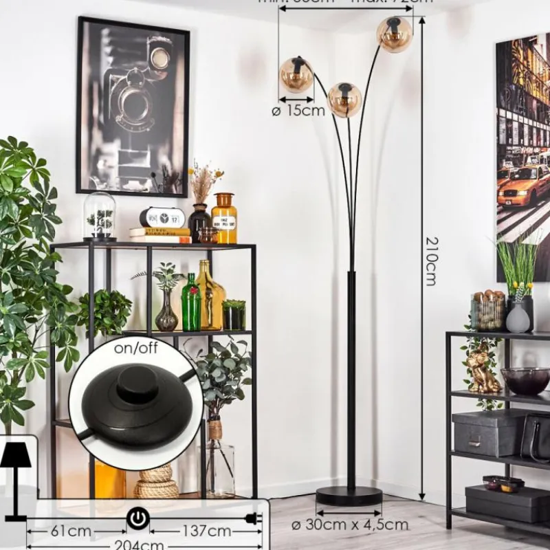 hofstein Gastor Lampadaire Noir, 3 lumières