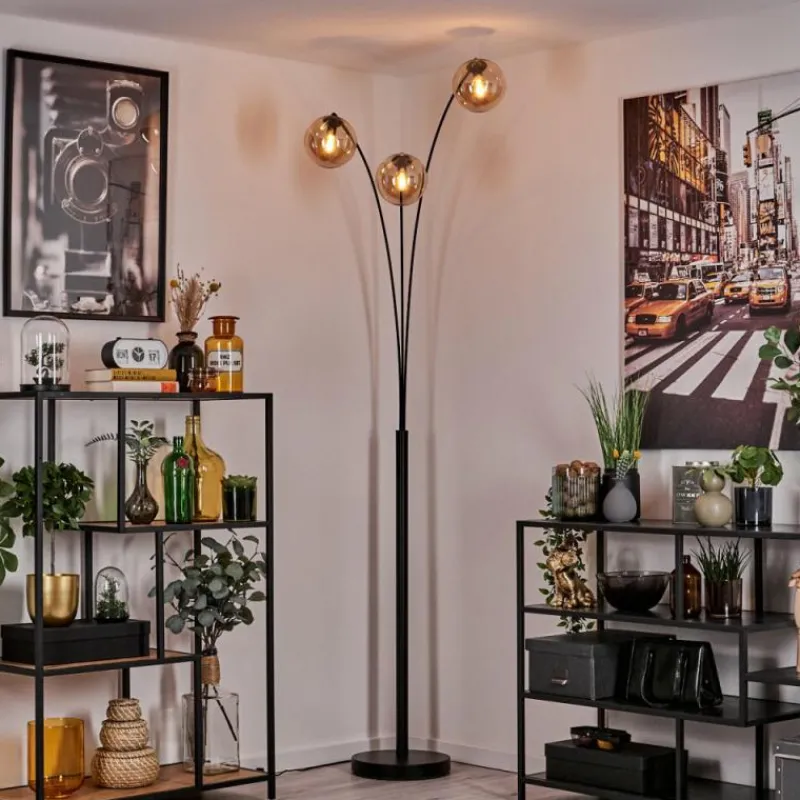 hofstein Gastor Lampadaire Noir, 3 lumières