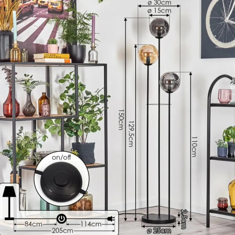 hofstein Gastor Lampadaire Noir, 3 lumières