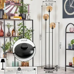 hofstein Gastor Lampadaire Noir, 3 lumières