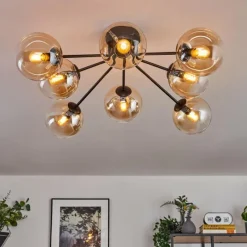 hofstein Gastor Plafonnier 87 cm Ambre, Clair, 8 lumières