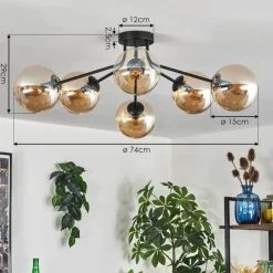 hofstein Gastor Plafonnier 74 cm Ambre, Clair, 6 lumières