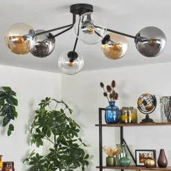 hofstein Gastor Plafonnier 74 cm Ambre, Clair, Fumé, 6 lumières