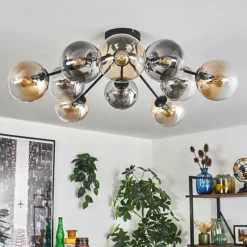 hofstein Gastor Plafonnier 83 cm Ambre, Clair, Fumé, 10 lumières