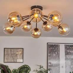 hofstein Gastor Plafonnier 83 cm Ambre, Clair, 10 lumières