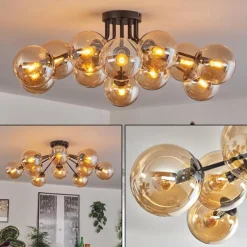 hofstein Gastor Plafonnier 91 cm Ambre, 12 lumières