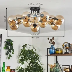 hofstein Gastor Plafonnier 91 cm Ambre, 12 lumières