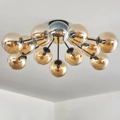 hofstein Gastor Plafonnier 91 cm Ambre, 12 lumières