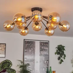 hofstein Gastor Plafonnier 91 cm Ambre, 12 lumières