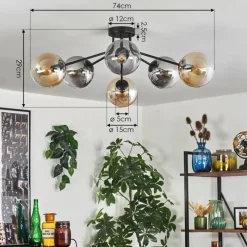 hofstein Gastor Plafonnier 74 cm Ambre, Clair, Fumé, 6 lumières