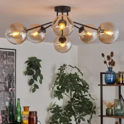 hofstein Gastor Plafonnier 74 cm Ambre, 6 lumières