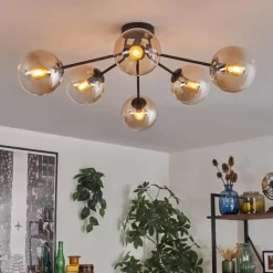 hofstein Gastor Plafonnier 74 cm Ambre, 6 lumières