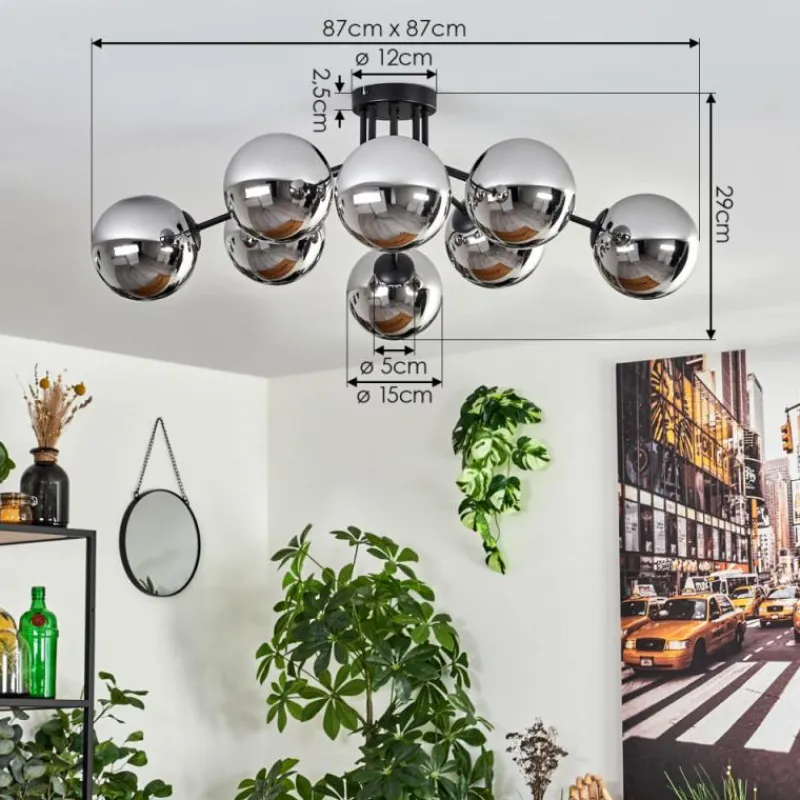 hofstein Gastor Plafonnier 87 cm Chrome, 8 lumières