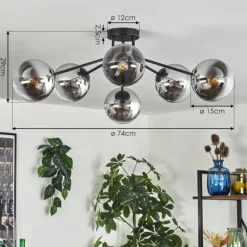 hofstein Gastor Plafonnier 74 cm Chrome, Clair, Fumé, 6 lumières