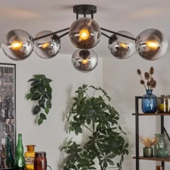 hofstein Gastor Plafonnier 74 cm Chrome, Clair, Fumé, 6 lumières