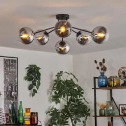 hofstein Gastor Plafonnier 74 cm Chrome, Clair, Fumé, 6 lumières