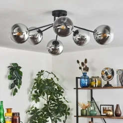 hofstein Gastor Plafonnier 74 cm Chrome, Clair, Fumé, 6 lumières