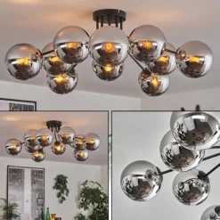 Suspension Verre Fumé-hofstein Gastor Plafonnier 83 cm Chrome, Fumé, 10 lumières